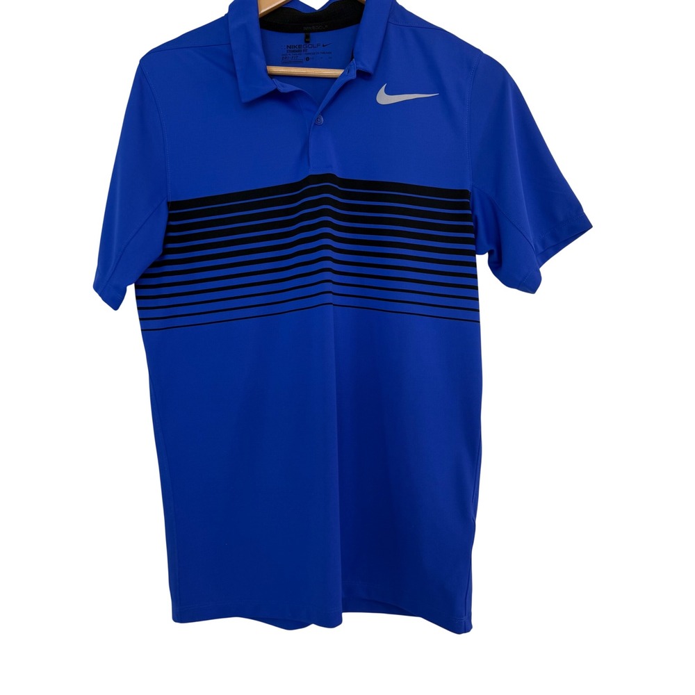 Nike Golf Dri Fit Polo Shirt Men's Size S Blue Black Stripe‎ Short Sleeve